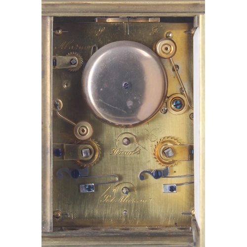 2512 - Reproduction porcelain panelled carriage clock with alarm, the movement striking on a bell, wit... 