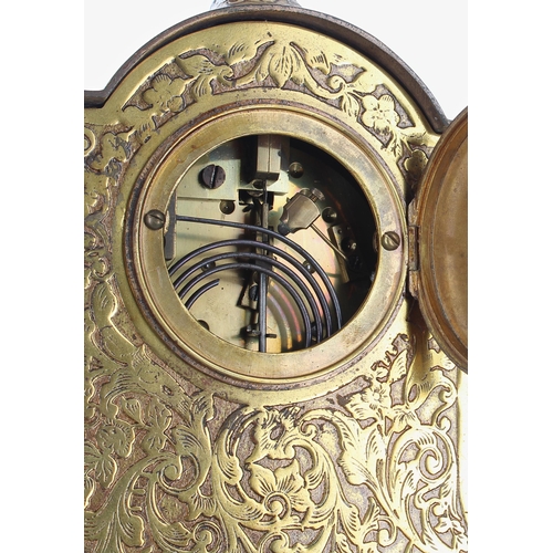 1327 - French champlevé and porcelain mounted small two train mantel clock, the Vincenti movement striking ... 