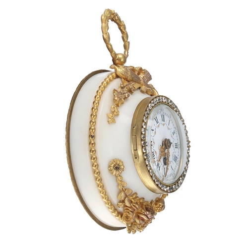 1333 - Small attractive French white marble and gilt metal mounted clock timepiece with platform escapement... 