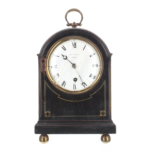 1336 - Rare small English ebonised single fusee bracket clock, the 4