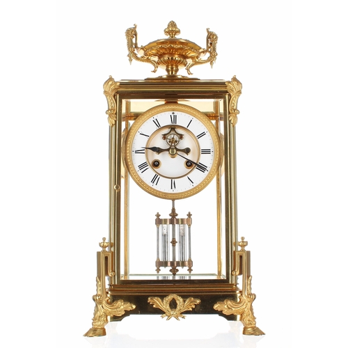 1518 - Good French ormolu two train four glass mantel clock, the movement striking on a bell and stamped wi... 