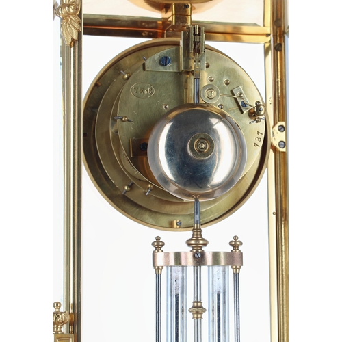 1518 - Good French ormolu two train four glass mantel clock, the movement striking on a bell and stamped wi... 