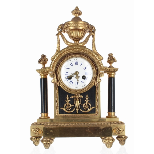 1520 - French ormolu and ebonised two train ornate mantel clock, the movement with outside countwheel and s... 