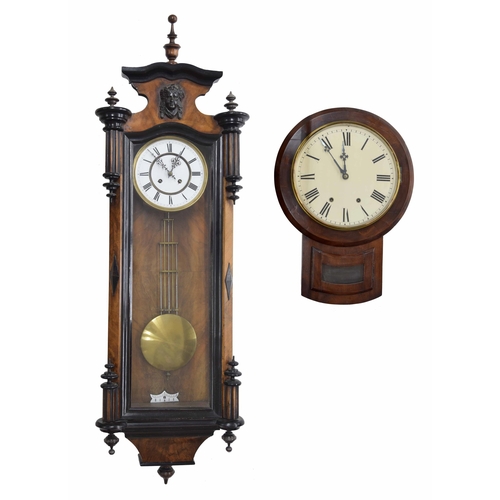 2621 - Vienna walnut and ebonised two train regulator wall clock, the 6.5