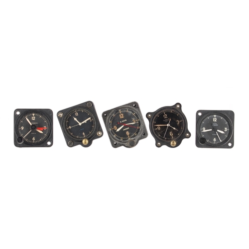 2518 - Five various small aircraft clocks by; Jaeger, Wakmann, Smiths, Elgin and Nero Lemania (5)... 