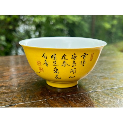 307 - Chinese famille rose yellow ground porcelain bowl, Yongzheng seal mark, 2