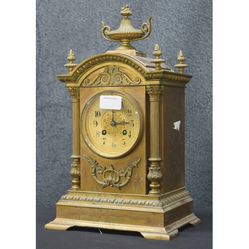 2304 - French bronze two train mantel clock, the Japy Freres movement striking on a gong, the 3.5