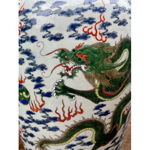 270 - Good pair of large Chinese porcelain vases converted to table lamps, profusely decorated with green ... 