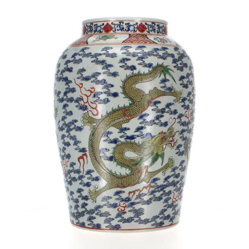 270 - Good pair of large Chinese porcelain vases converted to table lamps, profusely decorated with green ... 