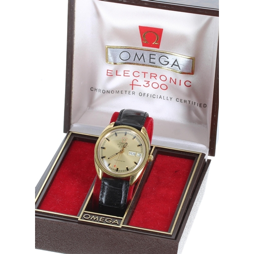 17 - Omega Electronic f300Hz Chronometer gold plated and stainless gentleman's wristwatch, reference no. ... 