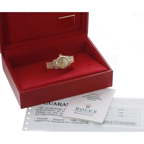 61 - Rolex Oyster Perpetual Datejust diamond set lady's wristwatch, reference no. 69238, serial no. S494x... 