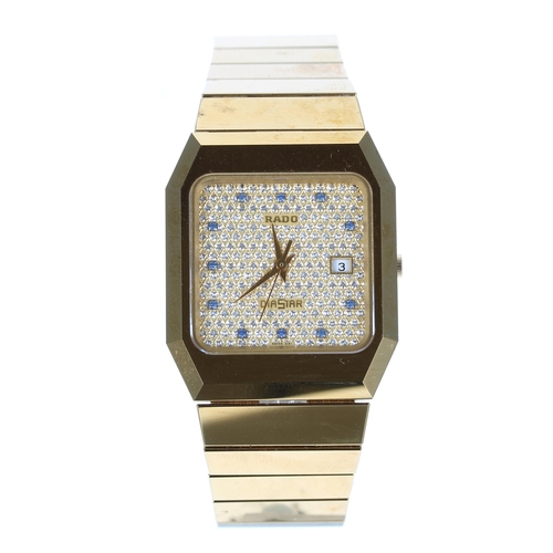 101 - Rado Diastar gold plated and stainless steel gentleman's wristwatch, squared dial with blue stone se... 