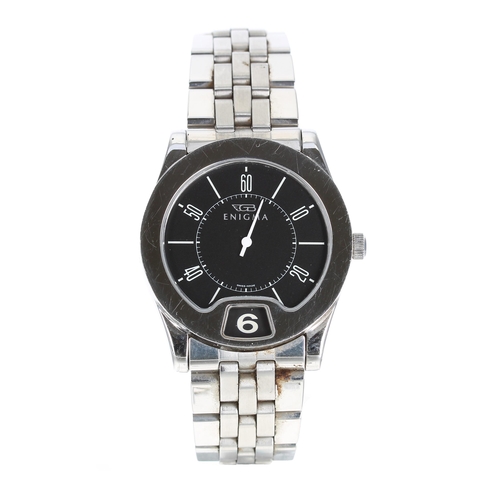 142 - Gianni Bulgari Enigma gentleman's stainless steel wristwatch, case no. 0.5xx, black dial with inner ... 