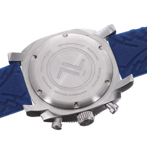 143 - Tempore Lux Vintage One Chronograph squared cased stainless steel divers wristwatch, circular blue d... 