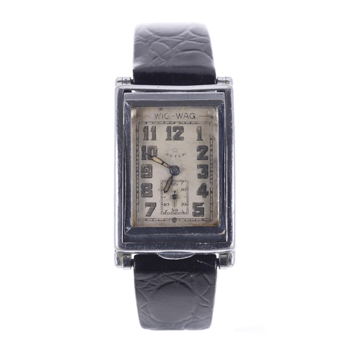 146 - Wig-Wag Aster rectangular chrome cased gentleman's wristwatch, circa 1930's, rectangular silvered di... 