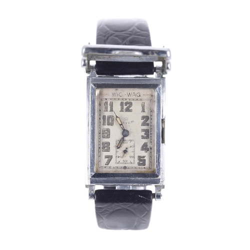 146 - Wig-Wag Aster rectangular chrome cased gentleman's wristwatch, circa 1930's, rectangular silvered di... 