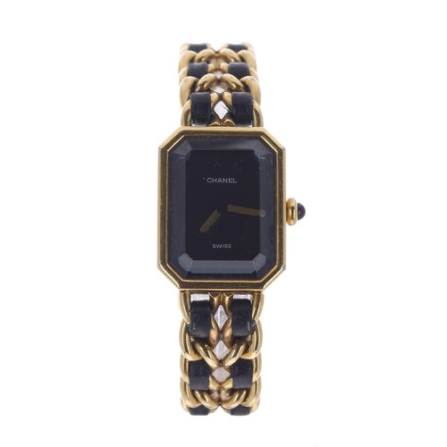 152 - Chanel, Paris rectangular gold plated lady's wristwatch, reference no. R.K. 20508, rectangular black... 