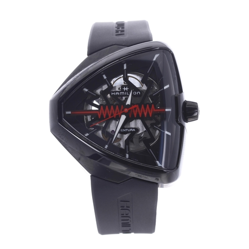 153 - Hamilton Ventura Elvis80 automatic triangular PVD plated gentleman's wristwatch, triangular skeleton... 