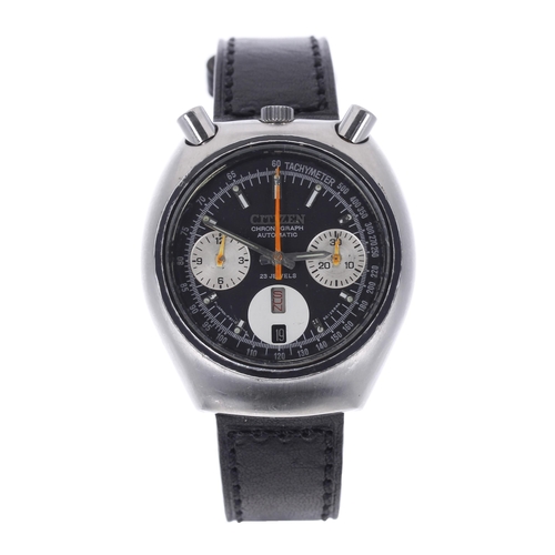 156 - Citizen 'Bullhead' chronograph automatic stainless steel gentleman's wristwatch, black dial with app... 