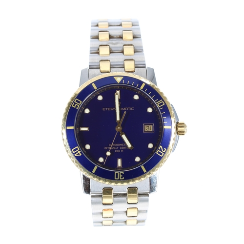 157 - Eterna-Matic Kontiki Chromometer automatic stainless steel and gold divers wristwatch, blue dial wit... 