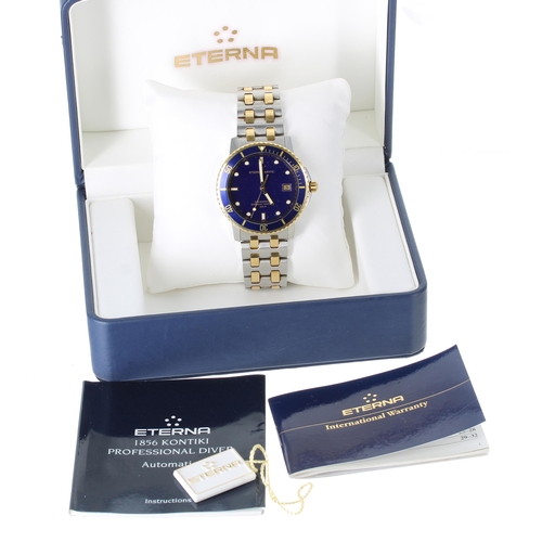 157 - Eterna-Matic Kontiki Chromometer automatic stainless steel and gold divers wristwatch, blue dial wit... 