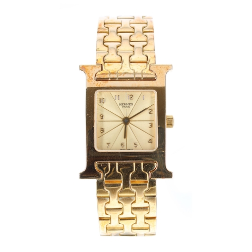 158 - Hermes Heure H 18ct lady's wristwatch, reference no. HH1.285, serial no. 1173xxx, square guilloche d... 