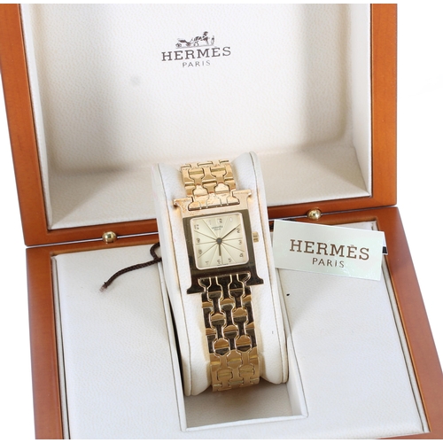 158 - Hermes Heure H 18ct lady's wristwatch, reference no. HH1.285, serial no. 1173xxx, square guilloche d... 