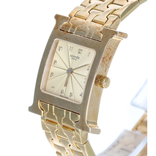 158 - Hermes Heure H 18ct lady's wristwatch, reference no. HH1.285, serial no. 1173xxx, square guilloche d... 