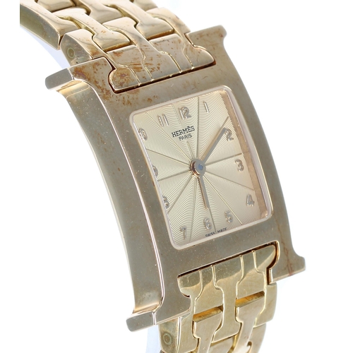 158 - Hermes Heure H 18ct lady's wristwatch, reference no. HH1.285, serial no. 1173xxx, square guilloche d... 