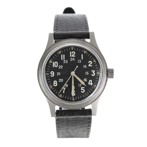 163 - U.S. Military GG-W-113 stainless steel wristwatch, black dial with Arabic numerals, inner 24-hour nu... 