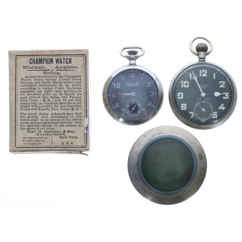 172 - Zenith WWI Royal Flying Corps 30-hour Non-Luminous Mark V nickel cased lever pocket watch, black dia... 