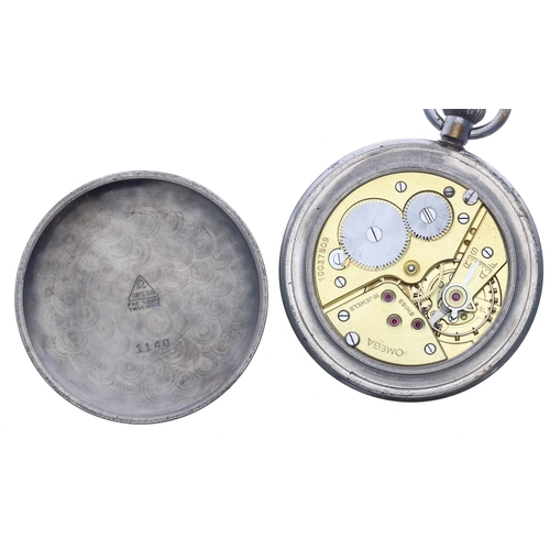 170 - Omega WWII British Military Army issue nickel cased lever pocket watch, circa 1944, signed cal. 38, ... 