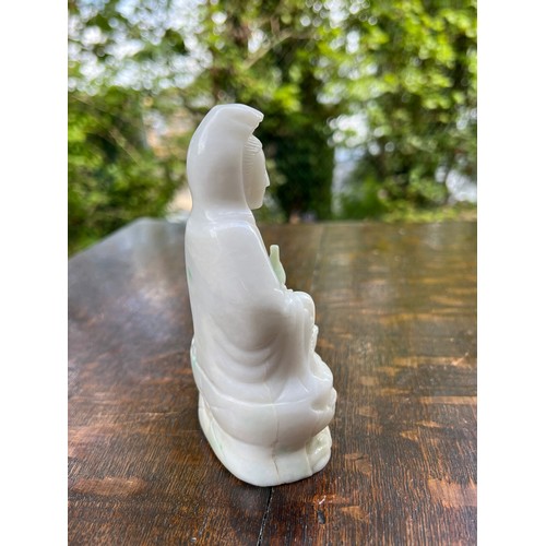 288 - Chinese jadeite figure of Quanyin, modelled seated holding a bottle, 5.25