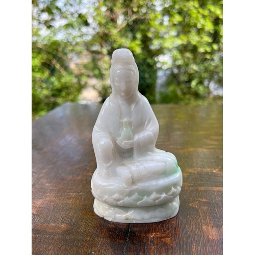 288 - Chinese jadeite figure of Quanyin, modelled seated holding a bottle, 5.25