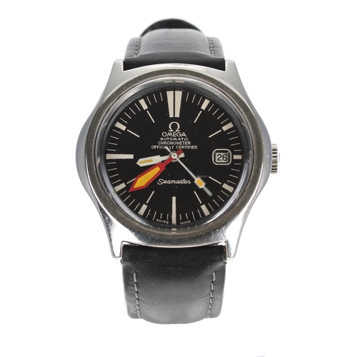 182 - Modified Omega stainless steel gentleman's wristwatch, reference no. 166.092, black dial, Omega cal.... 