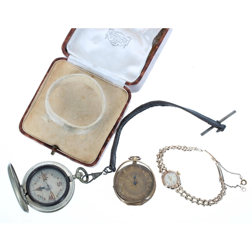 202 - Accurist 9ct lady's wristwatch, engraved case, 9ct bracelet, 12.1gm, 16mm; together with a 18ct cyli... 