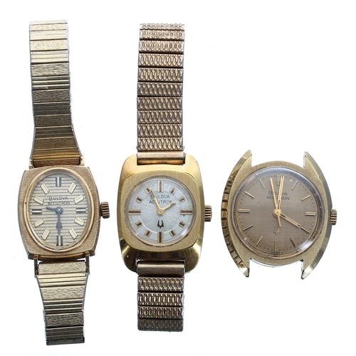 188 - Three Bulova Accutron 10k gold plated ladies wristwatches, two with expanding bracelets (one lacking... 