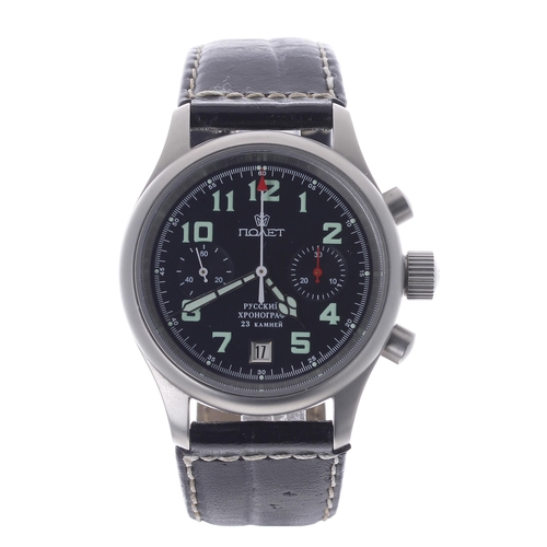 194 - Poljot Aviator chronograph stainless steel gentleman's wristwatch, no. 05x/99x, black dial, Poljot b... 