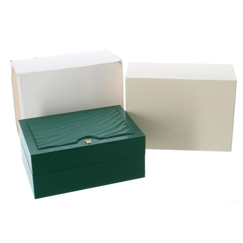 221 - Rolex green wristwatch box with outer cardboard cover and sleeve, reference no. 39139.04... 