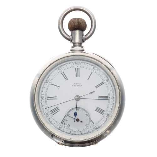 267 - American Waltham silver chronograph lever pocket watch, circa 1886, signed Patent movement, no. 3038... 