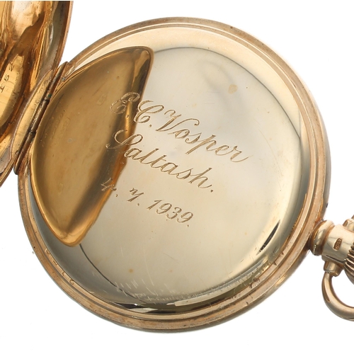 356 - Omega 9ct lever half hunter pocket watch, Birmingham 1937, signed 15 jewel movement, no. 8956617, in... 