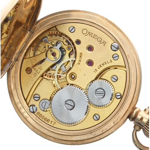 356 - Omega 9ct lever half hunter pocket watch, Birmingham 1937, signed 15 jewel movement, no. 8956617, in... 