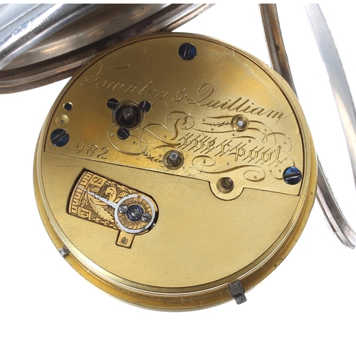 282 - William IV silver fusee lever pocket watch, Chester 1836, the gilt half plate movement signed Townle... 