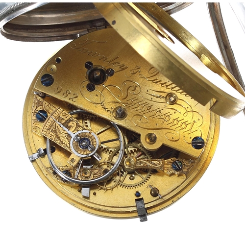 282 - William IV silver fusee lever pocket watch, Chester 1836, the gilt half plate movement signed Townle... 