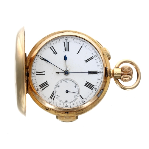 350 - Swiss 18ct minute repeating chronograph hunter pocket watch, unsigned lever movement, with compensat... 