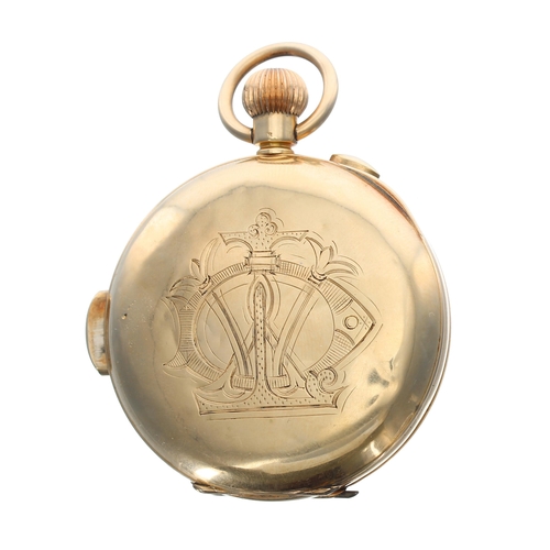 350 - Swiss 18ct minute repeating chronograph hunter pocket watch, unsigned lever movement, with compensat... 