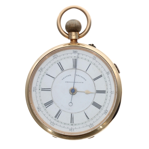 295 - Late Victorian 18ct Centre Seconds Chronograph lever pocket watch, Chester 1897, gilt frosted three-... 