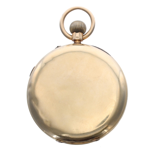 295 - Late Victorian 18ct Centre Seconds Chronograph lever pocket watch, Chester 1897, gilt frosted three-... 