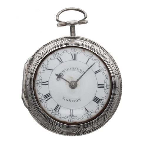 343 - George III silver verge repousse pair cased pocket watch, London 1809, the fusee movement signed Woo... 