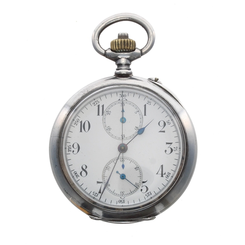 286 - Longines silver (0.900) centre seconds chronograph lever pocket watch, signed gilt frosted movement,... 